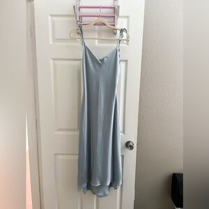 Abercrombie Blue Satin Tie Spaghetti Strap Open Back Midi Dress